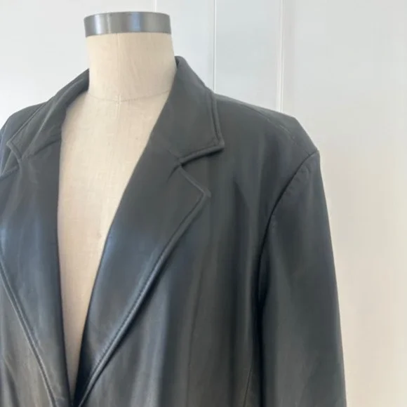 Vintage Covington Woman Black Genuine Leather Blazer Jacket Paisley Lining L-XL - Picture 8 of 8